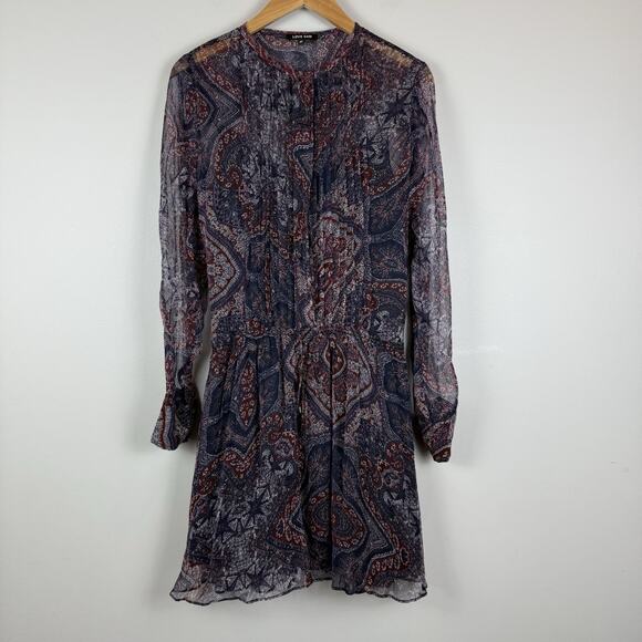 Anthropologie Love Sam Paisley Flutter Mini Dress Medium Purple Lined Boho Chic - Picture 1 of 9